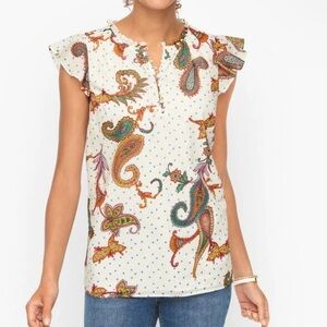 Talbots FLUTTER SLEEVE COTTON TOP TWINKLE PAISLEY